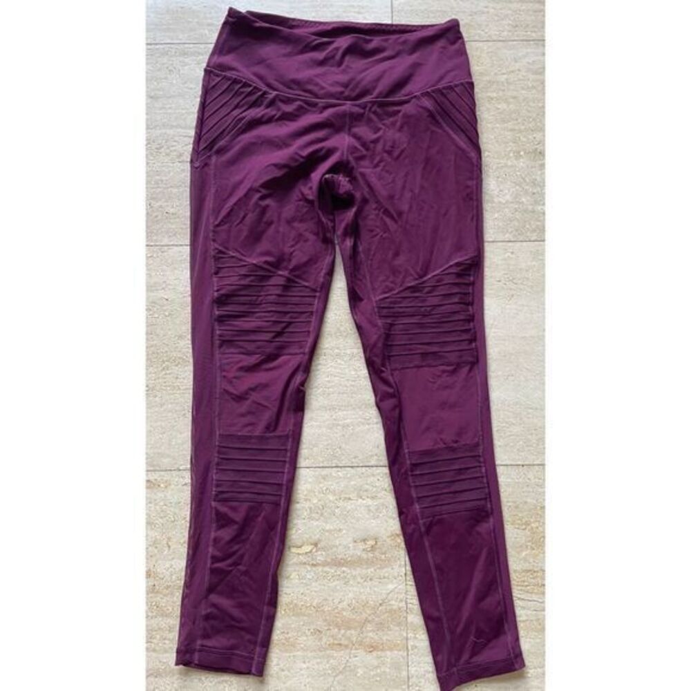 Victoria sport Purple Moto Style Athletic Leggings High Waist‎ Ribbed Knee M